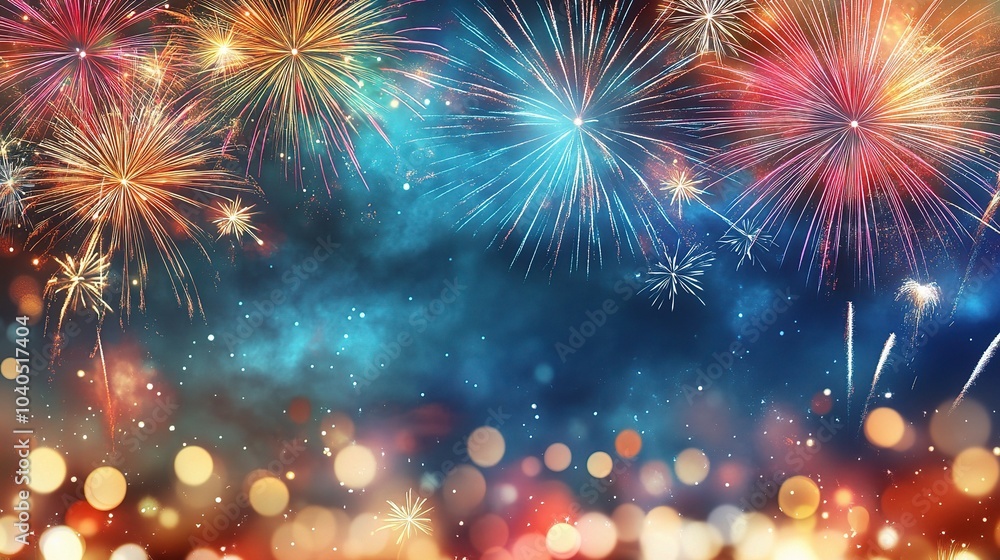 Fototapeta premium Vibrant Midnight Fireworks Lighting Up the Sky