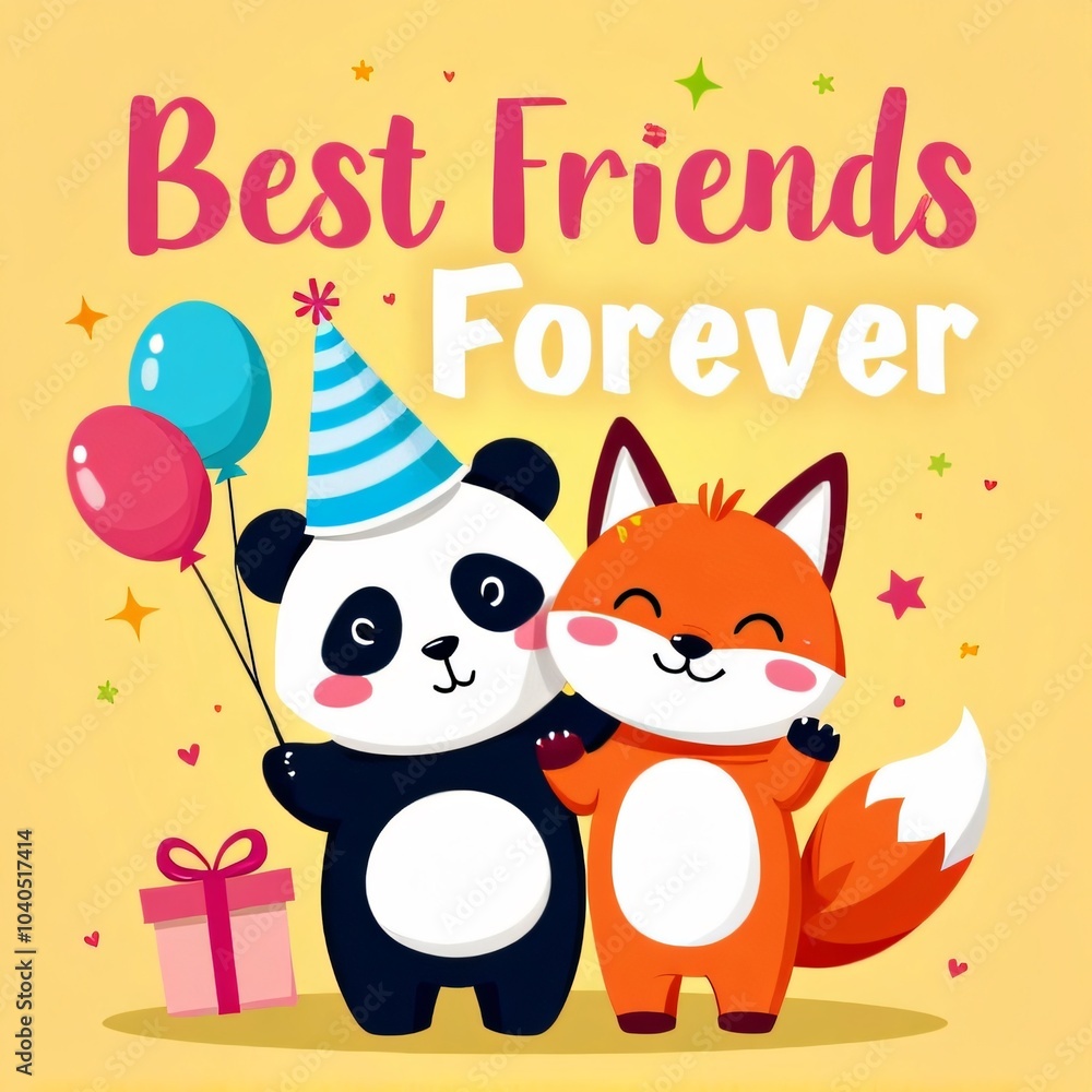 Kawaii Panda & Fox Best Friends Forever Design Kawaii Panda & Fox Best Friends Forever Design