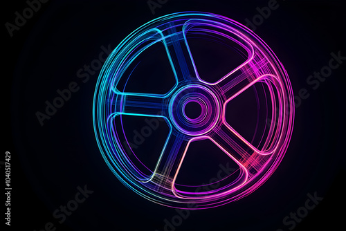 Neon film reel icon isotated on black background. photo