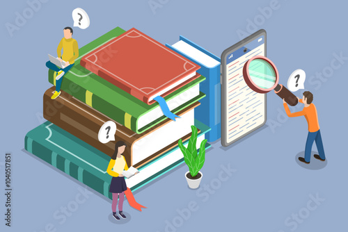 3D Isometric Flat Vector Illustration of Digital Dictionary, Online Knowledge Hub