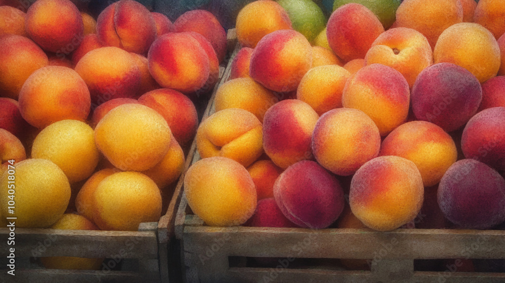 Fresh Peaches in Wooden Crate Summer Fruit Harvest Fresh Peaches in Wooden Crate Summer Fruit Harvest