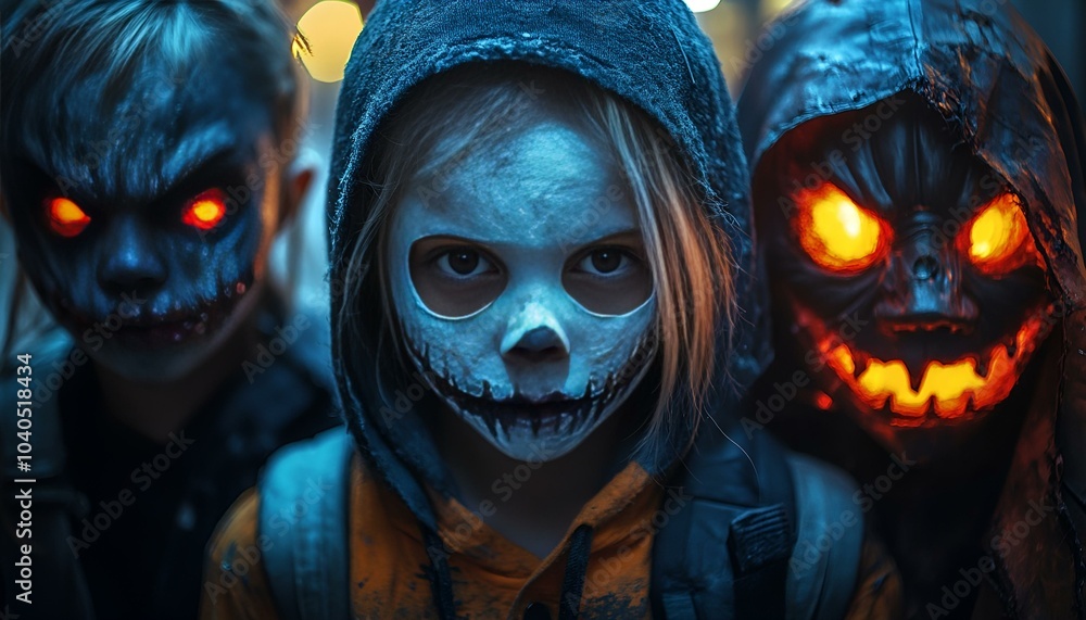 Group of Kids Wearing Masks for Halloween Fun.
Group of Kids Wearing Masks for Halloween Fun.