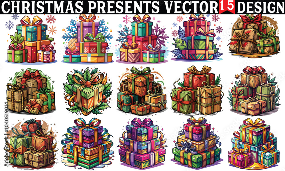 Naklejka premium Hand-written Christmas Presents t-shirt design featuring calligraphy lettering. A graphic typography element for holiday gift ideas, apparel designs, and winter festive projects in SVG format