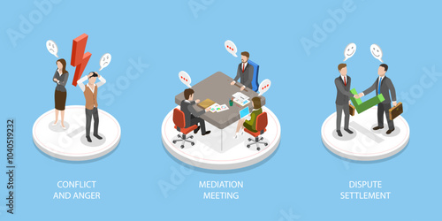 3D Isometric Flat Vector Illustration of Mediation, Resolving Conflicts Through Mediator