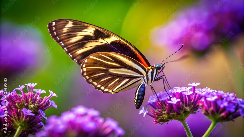 Vibrant Zebra Longwing Butterfly on Purple Flower Vibrant Zebra Longwing Butterfly on Purple Flower