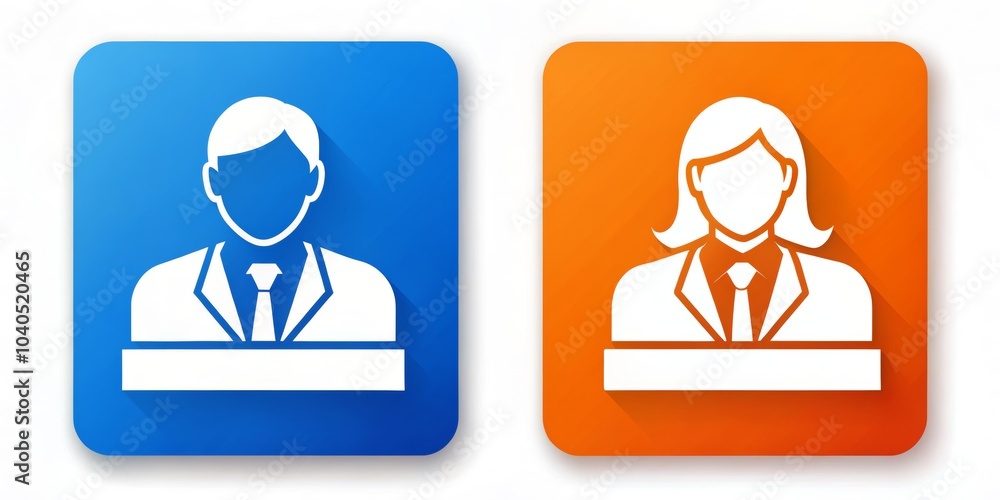 Colorful Office Icons of Male and Female Secretaries Colorful Office Icons of Male and Female Secretaries
