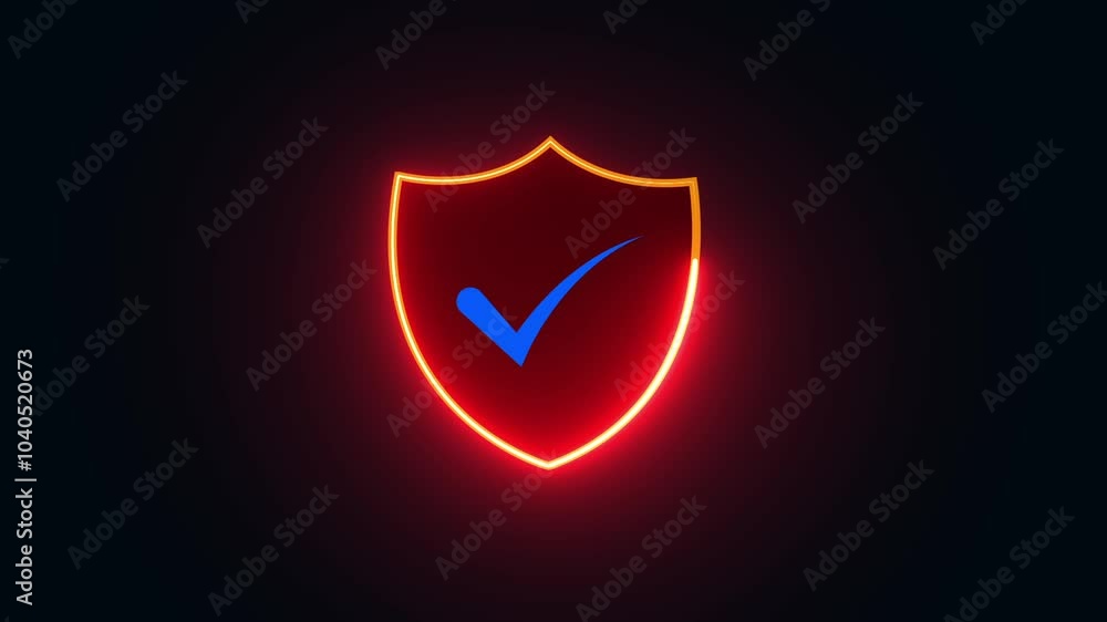 neon shield tick mark icon. Reliable shield with checkmark. neon shield tick mark icon. Reliable shield with checkmark.