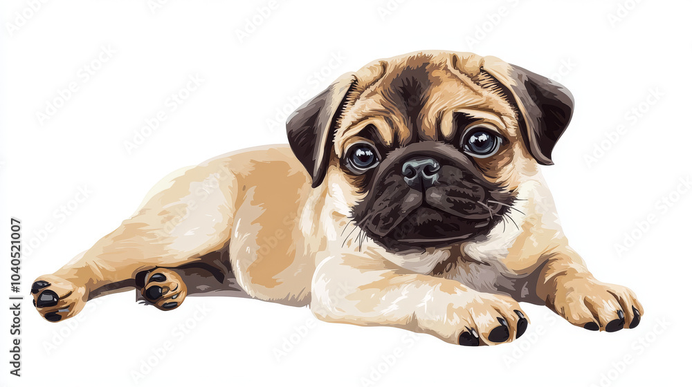 Illustration of a pug puppy portrait set against a white background.
Illustration of a pug puppy portrait set against a white background.