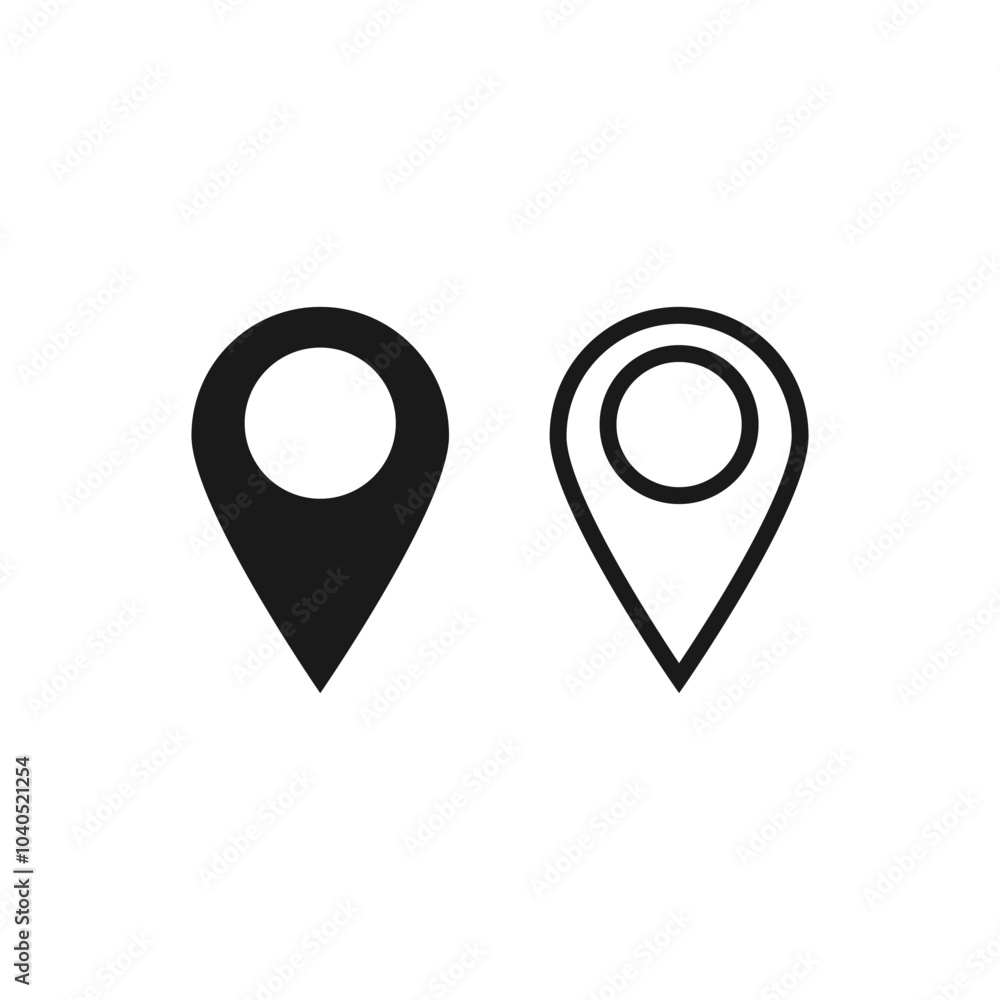 Map pin location sign icon vector illustration, black location pin marker symbol vector Map pin location sign icon vector illustration, black location pin marker symbol vector