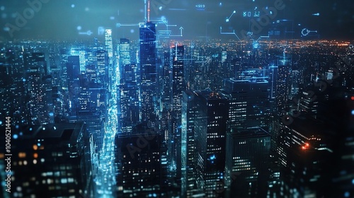 Wallpaper Mural Night Cityscape with Digital Geolocation Interface Torontodigital.ca