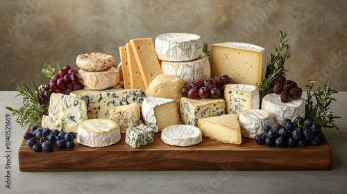 Gourmet Cheese Board with Grapes Rosemary and Berries