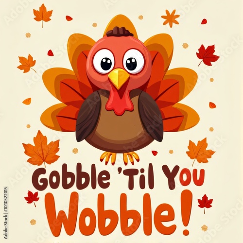 Gobble 'Til You Wobble! Cute Thanksgiving Turkey Illustration photo