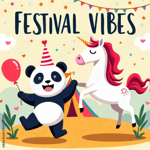 Kawaii Panda Unicorn Festival Vibes Design