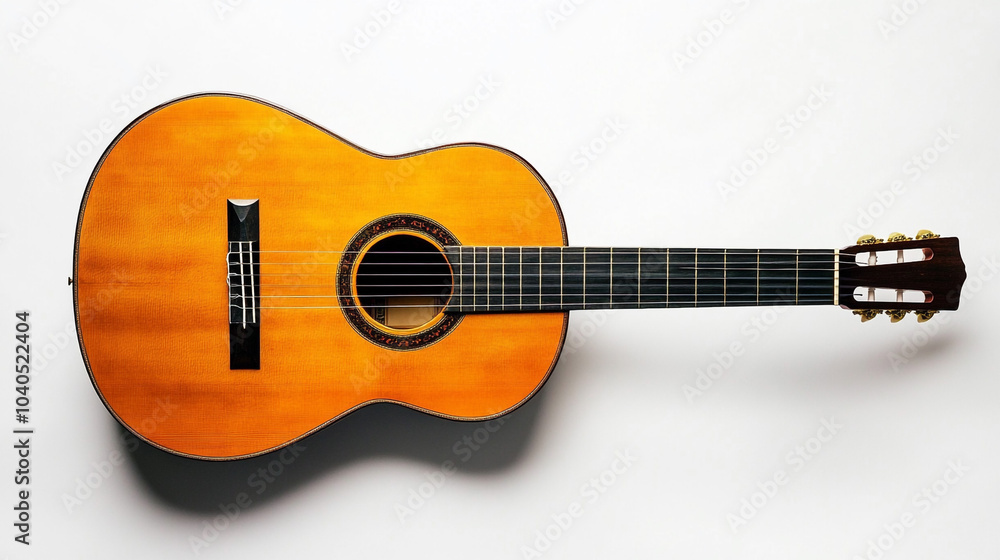 Fototapeta premium Classical Guitar on White Background Music Instrument Wooden Strings Acoustic Sound