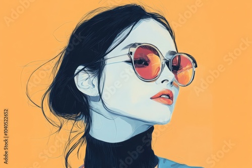 A clean minimalist design features a stylish woman with oversized sunglasses, showcasing confidence and contemporary fashion against a bright, orange background.