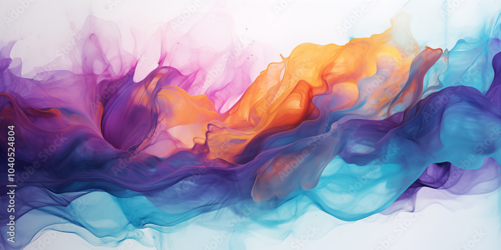 Dynamic Splashes of Watercolor Mixing Vivid Purple, Teal, and Orange Hues with Soft Edges Blending into a Textured Background Dynamic Splashes of Watercolor Mixing Vivid Purple, Teal, and Orange Hues with Soft Edges Blending into a Textured Background