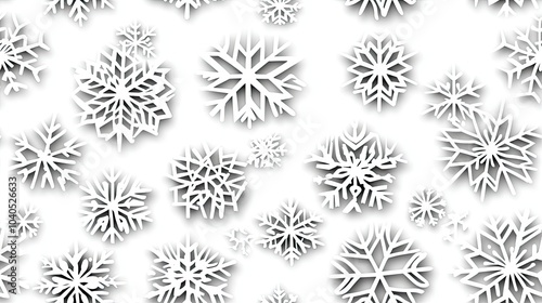 This design showcases a clean white background adorned with intricate paper-cut snowflakes, perfect for holiday-themed projects SEAMLESS PATTERN