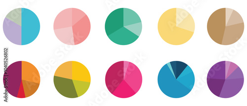 Pie charts diagrams. Different color circles. donut and pie chart infographic elements set. Colorful diagram collection with. Circle icons for infographic.