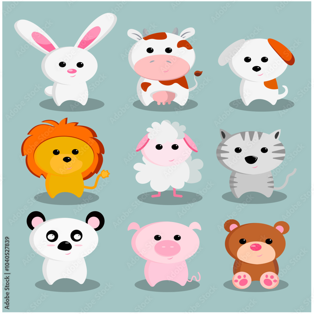 Set of cute animal characters Set of cute animal characters