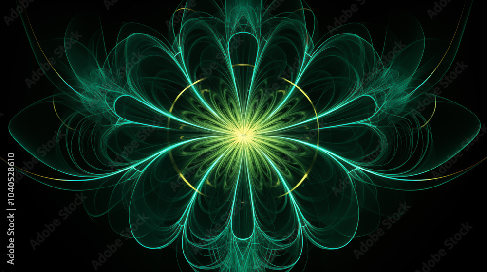 Intricate Fractal-Inspired Organic Patterns in Vivid Green Tones Expanding in a Circular Form on a Dark Background Intricate Fractal-Inspired Organic Patterns in Vivid Green Tones Expanding in a Circular Form on a Dark Background