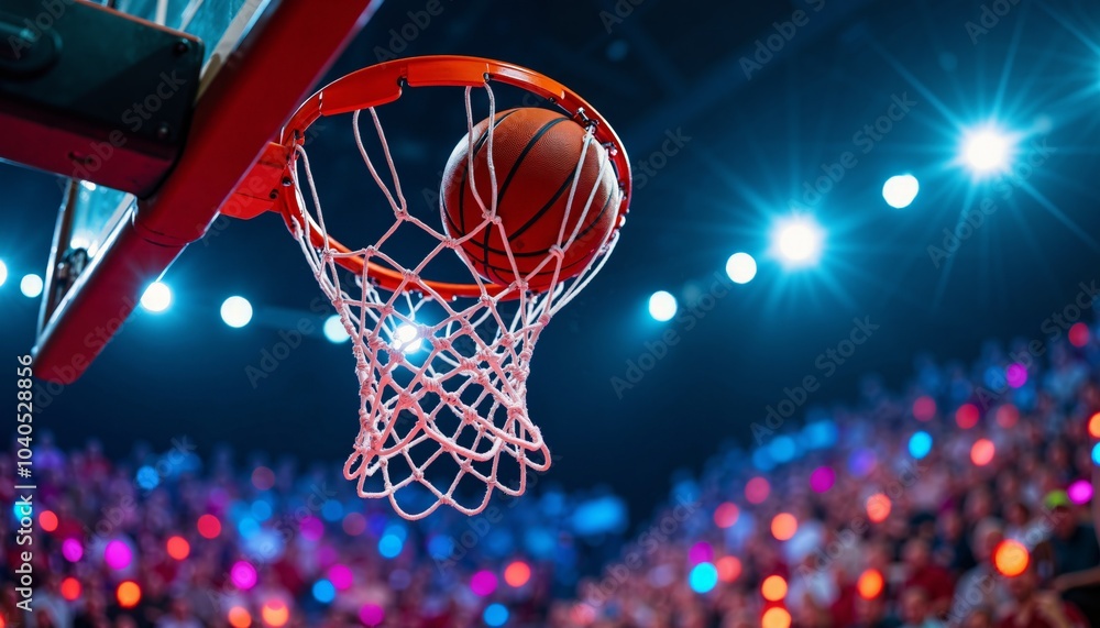 Basketball Through the Hoop, dynamic sports photo, representing victory and triumph Basketball Through the Hoop, dynamic sports photo, representing victory and triumph