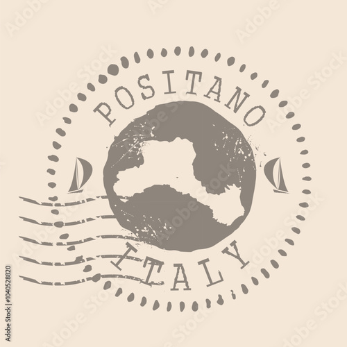 Stamp Postal of Positano is city of Italy. Map Silhouette rubber Seal.  Design Retro Travel. Seal  Map of Positano grunge  for your design. Italy. EPS10