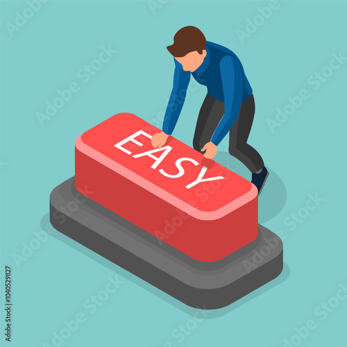 3D Isometric Flat Vector Illustration of Easy Button, Startup Launch, Start New Business