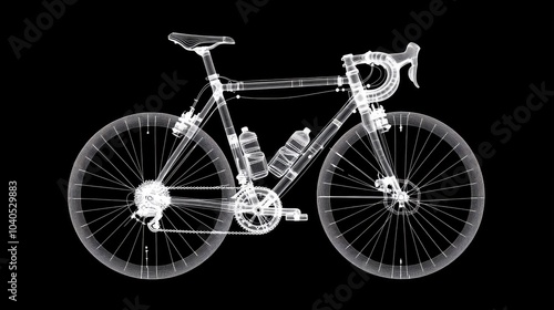 The artwork features a white line drawing of an old-school road bike, highlighting its structure and aesthetics against a black background photo