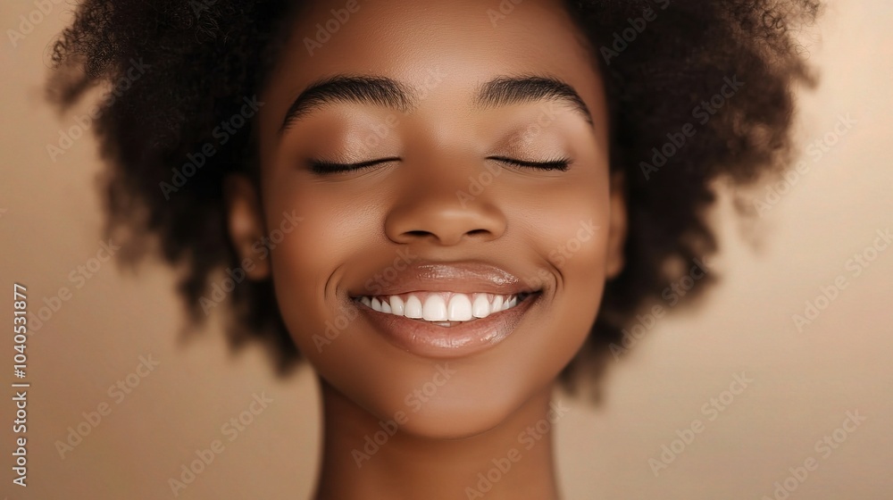 Radiant Woman Smiling with Clear Skin in Studio Radiant Woman Smiling with Clear Skin in Studio