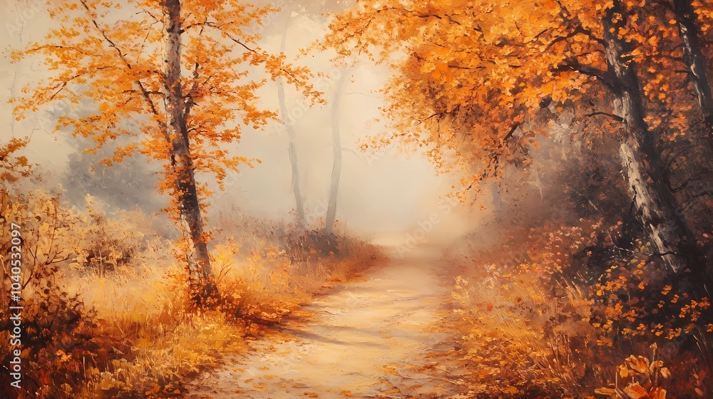 Misty autumn forest with golden leaves and fog covering the trees, creating a tranquil and serene atmosphere perfect for nature-themed visuals. Misty autumn forest with golden leaves and fog covering the trees, creating a tranquil and serene atmosphere perfect for nature-themed visuals.