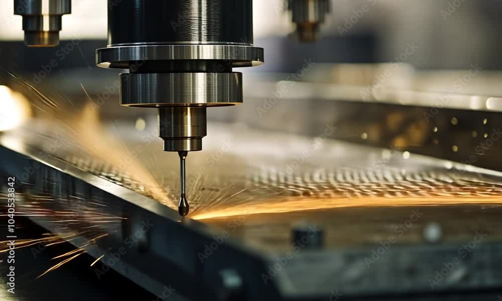A close-up of a precision machining process with oil dripping from a tool. A close-up of a precision machining process with oil dripping from a tool.