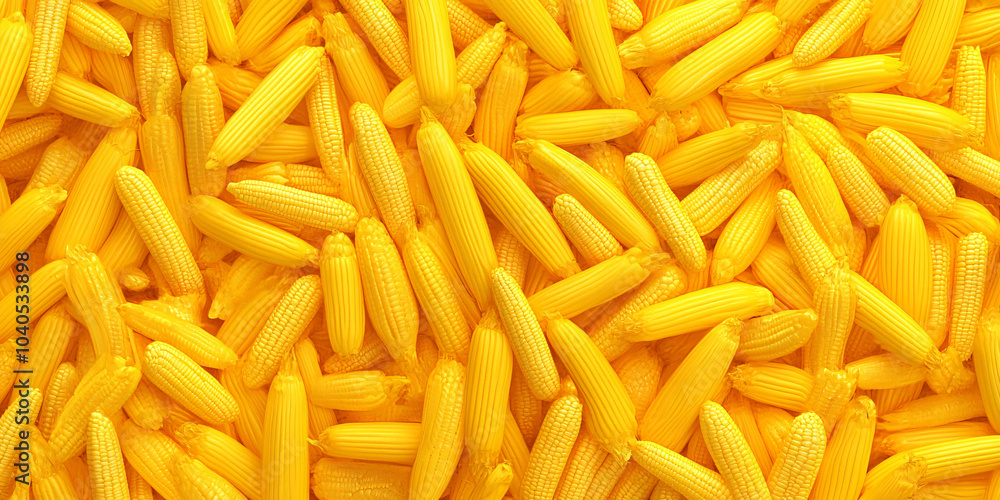 Bright yellow corn cobs are chaotically arranged in a pile, filling the entire space. The texture of the cobs creates a detailed background. Bright yellow corn cobs are chaotically arranged in a pile, filling the entire space. The texture of the cobs creates a detailed background.