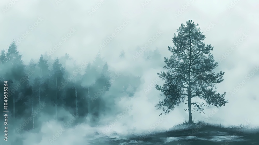 custom made wallpaper toronto digitalDense fog in an autumn forest, with golden leaves and soft light filtering through the trees, creating a serene and peaceful mood.