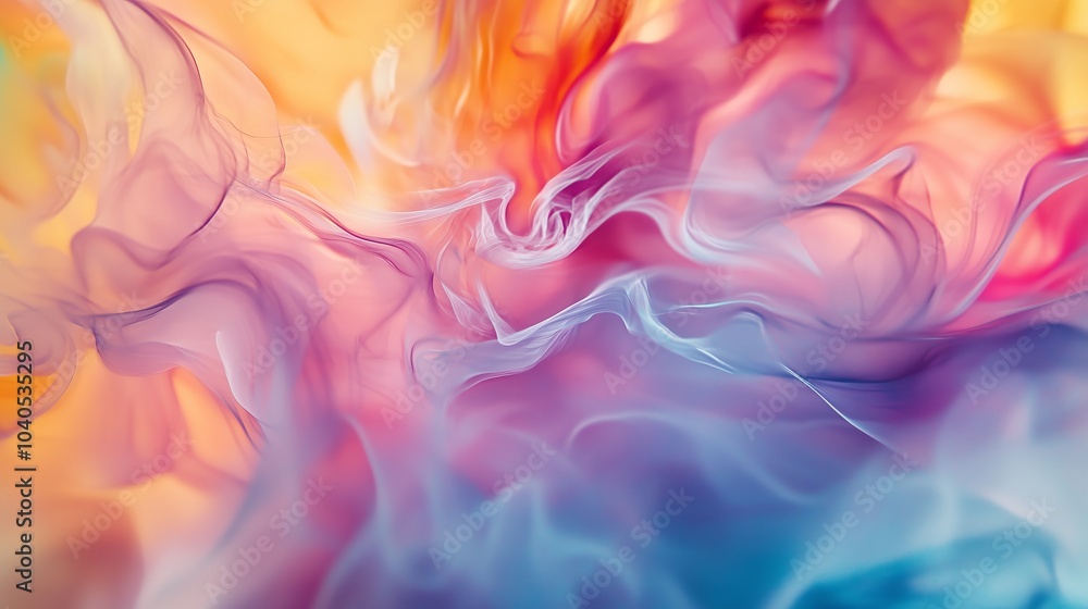 Fototapeta premium Abstraction in soft pastel colors. The interweaving of smooth lines and translucent layers creates a feeling of movement and lightness. The main colors are pink, purple, yellow and blue.