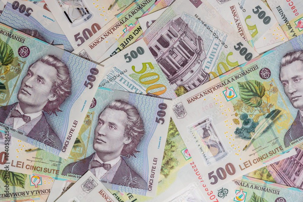 Obraz premium 500 LEI banknote details - Romanian money