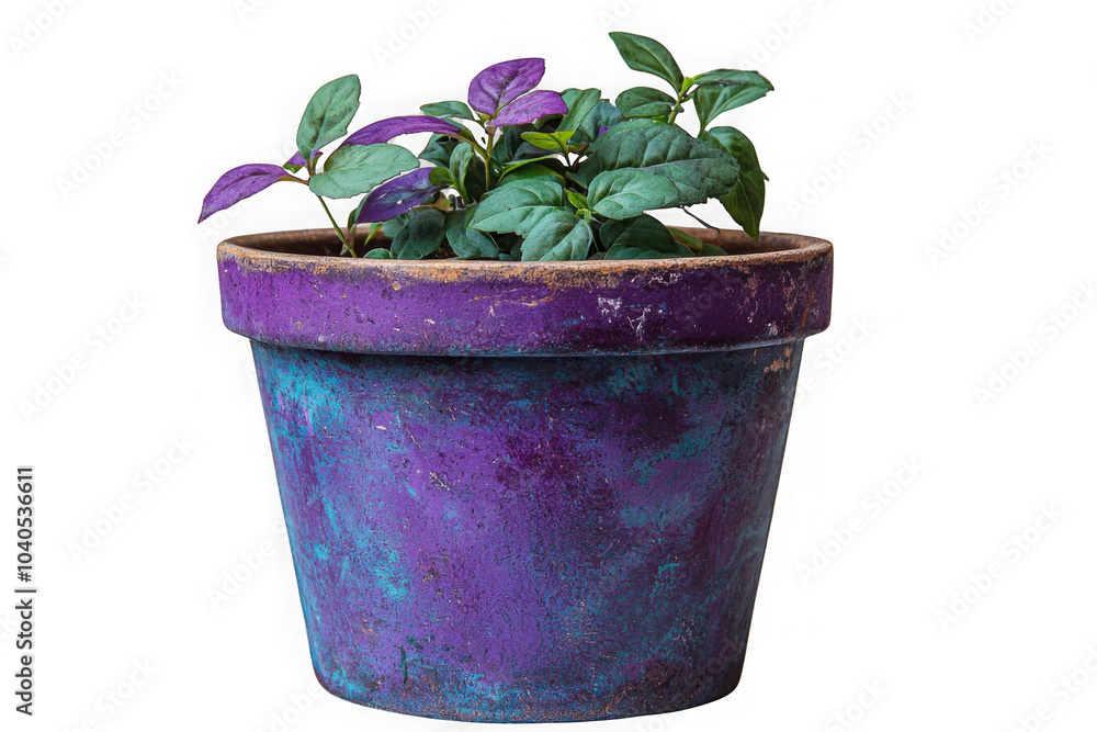 Fototapeta premium Purple biodegradable pot isolated on transparent background, png file, no background png file