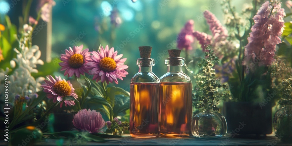 Bottles of Oil with Flowers Bottles of Oil with Flowers