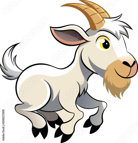 Happy cartoon goat running with big smile