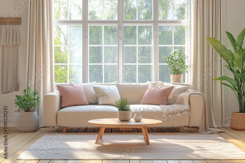 Bohemian chic living room filled with natural materials and light fabrics.