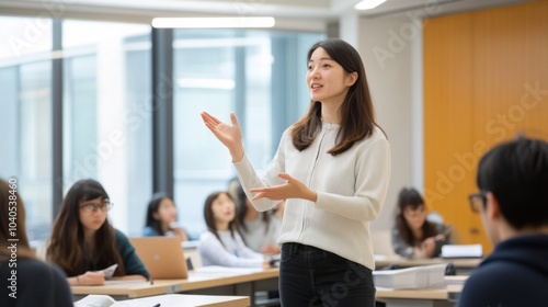 Male lecturer giving presentation to university students