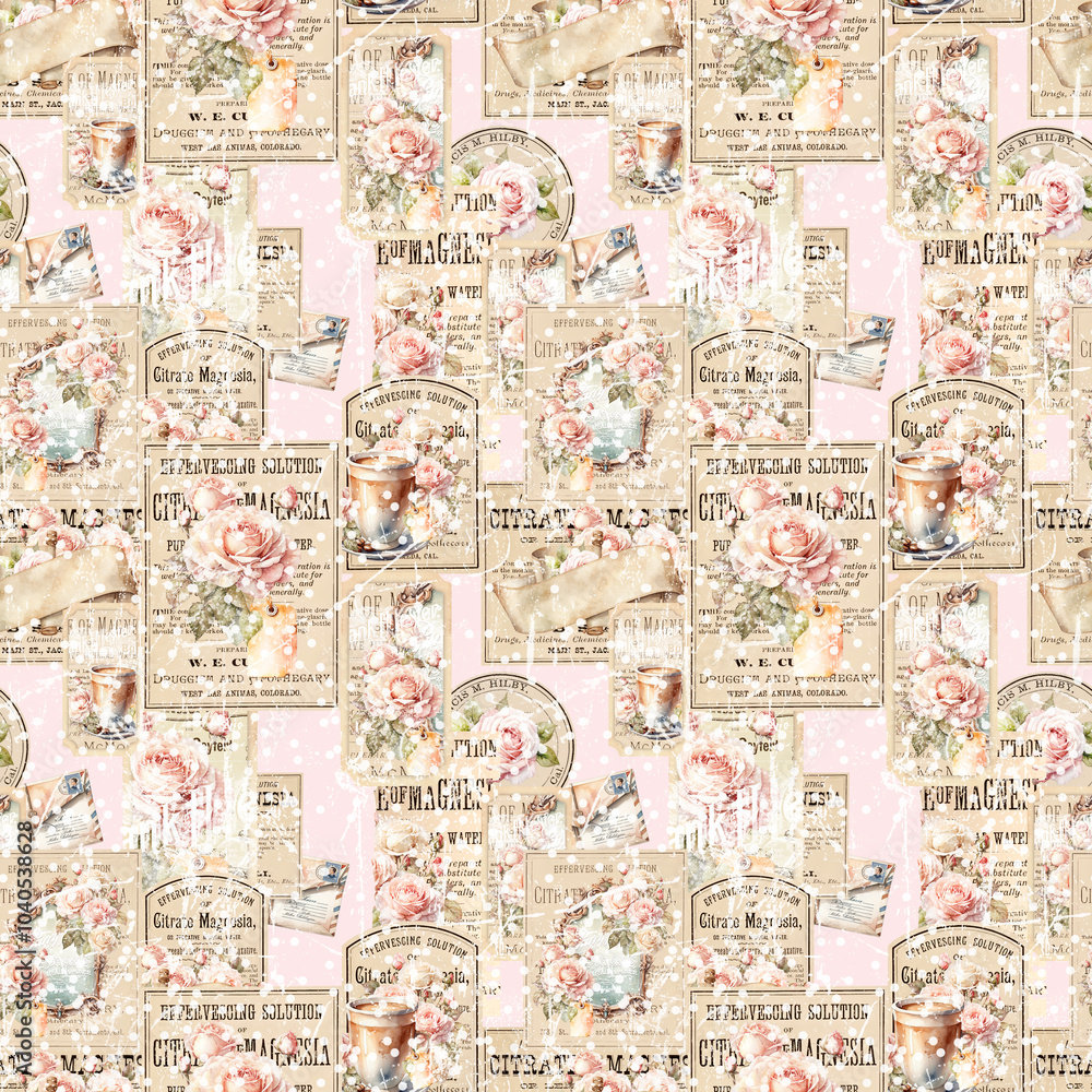 Obraz premium seamless pattern with flowers and labels