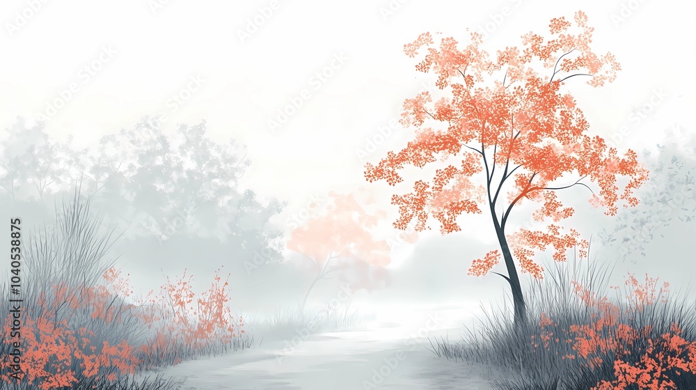 Naklejka premium a fog-covered forest, creating a peaceful and mysterious atmosphere ideal for seasonal stock imagery.