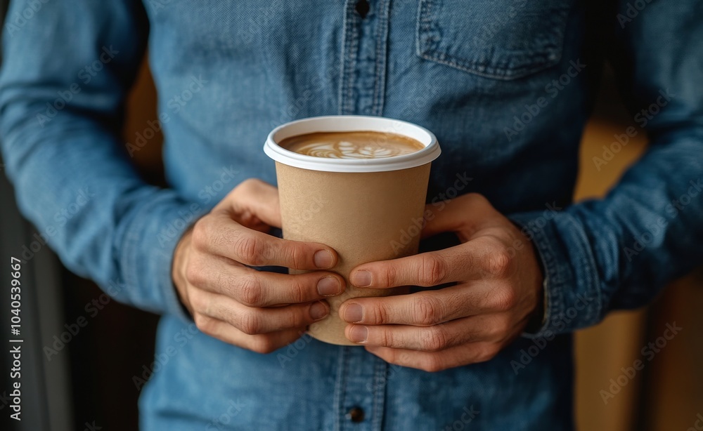 Man holding a coffee cup while standing against a textured red wall on a sunny day Man holding a coffee cup while standing against a textured red wall on a sunny day