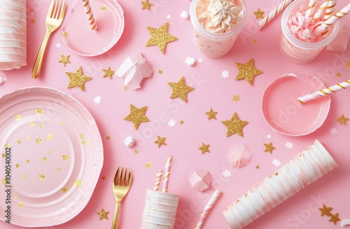 Celebratory party setup featuring colorful paper plates and cups on a festive...