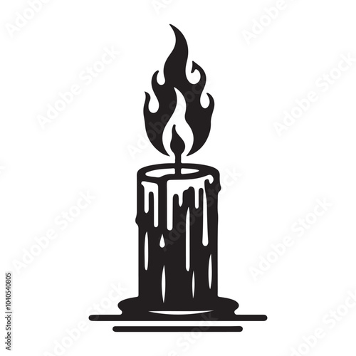 Candle flame silhouette  vector black color white background 