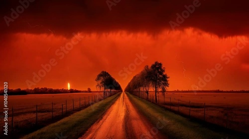 Intense Thunderstorm with Striking Lightning Bolts in Countryside