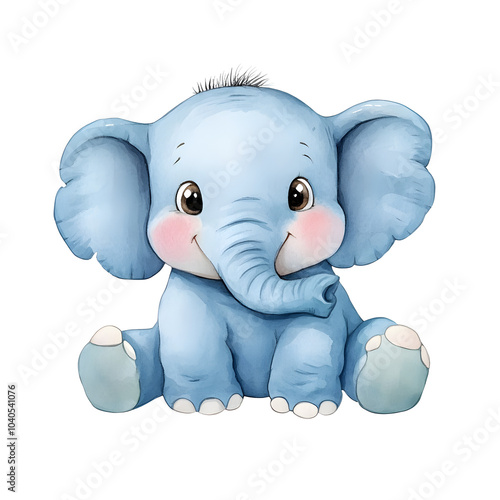 Cute blue baby elephant illustration, transparent or white isolated background. photo