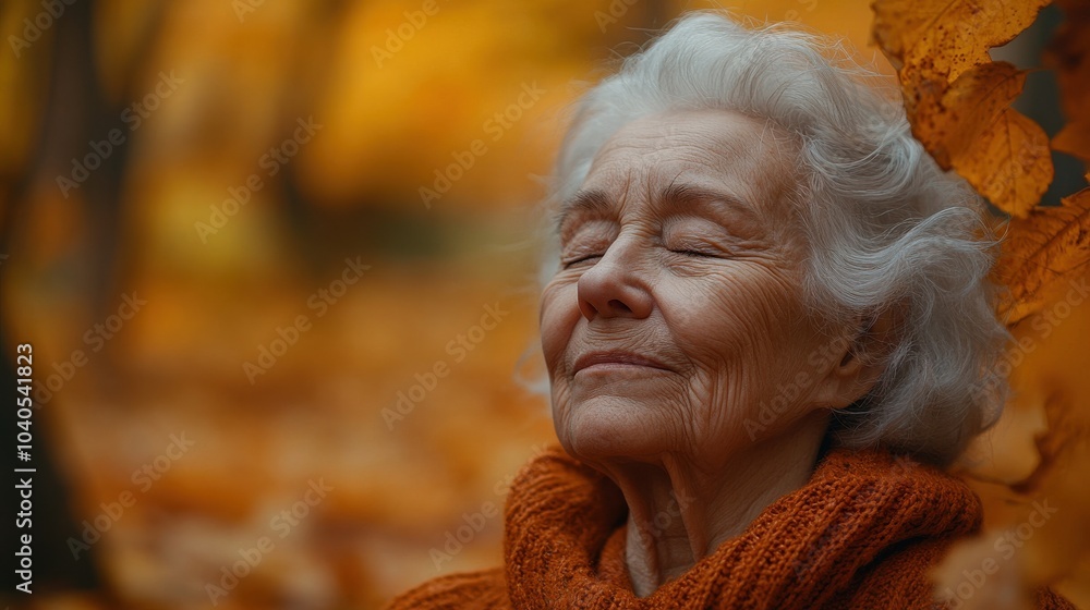 Tranquil Elderly Woman in Autumn Surroundings Tranquil Elderly Woman in Autumn Surroundings