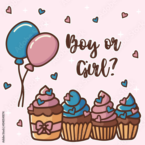 Gender reveal party sticker, boy or girl sticker. blue and pink color. Baby's gender reveal party. Vector Illustration design