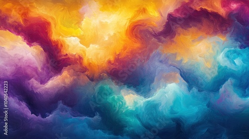 Abstract Painting of Wavy Clouds in Vibrant Colors